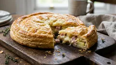 Så gör du en gyllene paj med skinka, ost och potatis med färdig smördeg