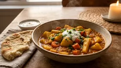 Kryddig rotfrukts- och linsgryta för en mysig, fiberrik vardagsmiddag